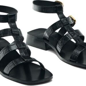 Massimo Dutti Black Gladiator Sandals with Ankle Strap